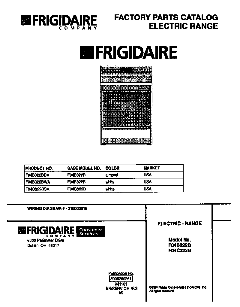 Frigidaire F04B322BWA front cover diagram