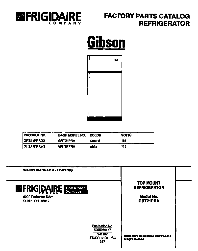 Gibson GRT21PRAW2 cover page diagram