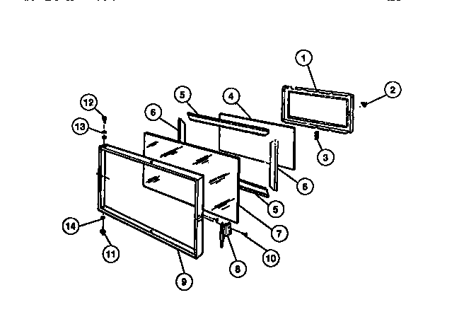 Frigidaire RG73BF1 oven door, panels diagram