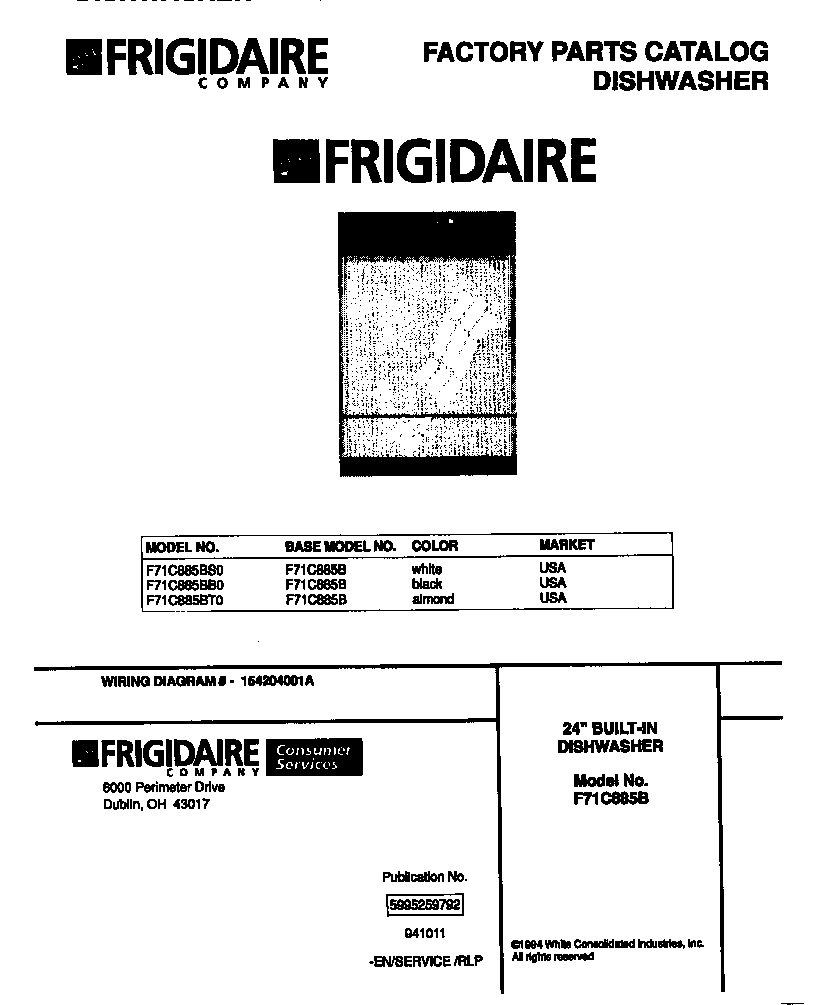 Frigidaire F71C885BS0 cover diagram