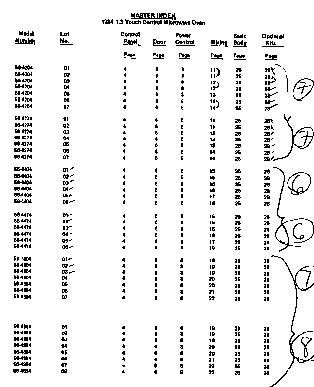 Tappan 56-4204-10-07 master index diagram