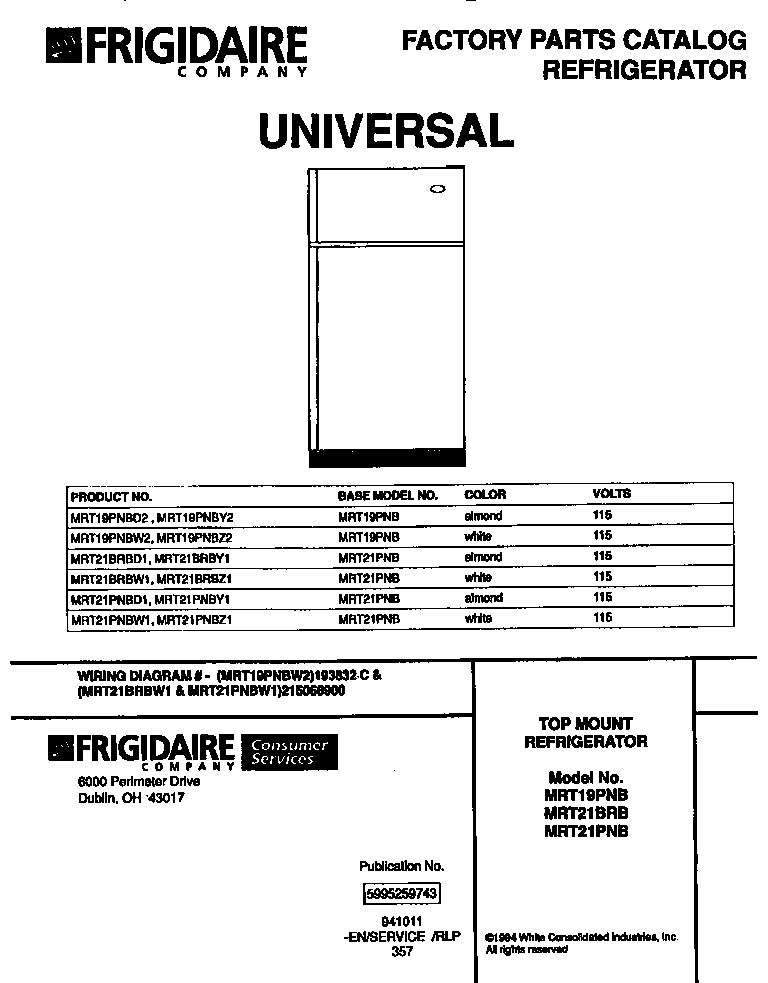 Universal/Multiflex (Frigidaire) MRT21BRBZ1 cover page diagram