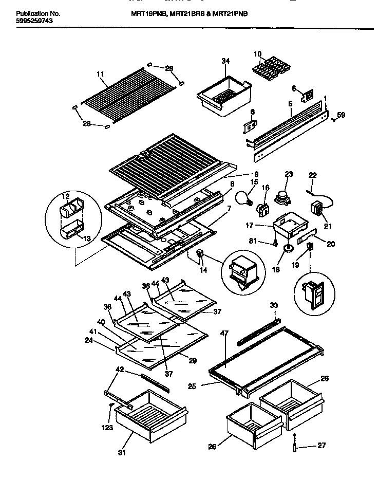 Universal/Multiflex (Frigidaire) MRT21BRBZ1 shelves diagram