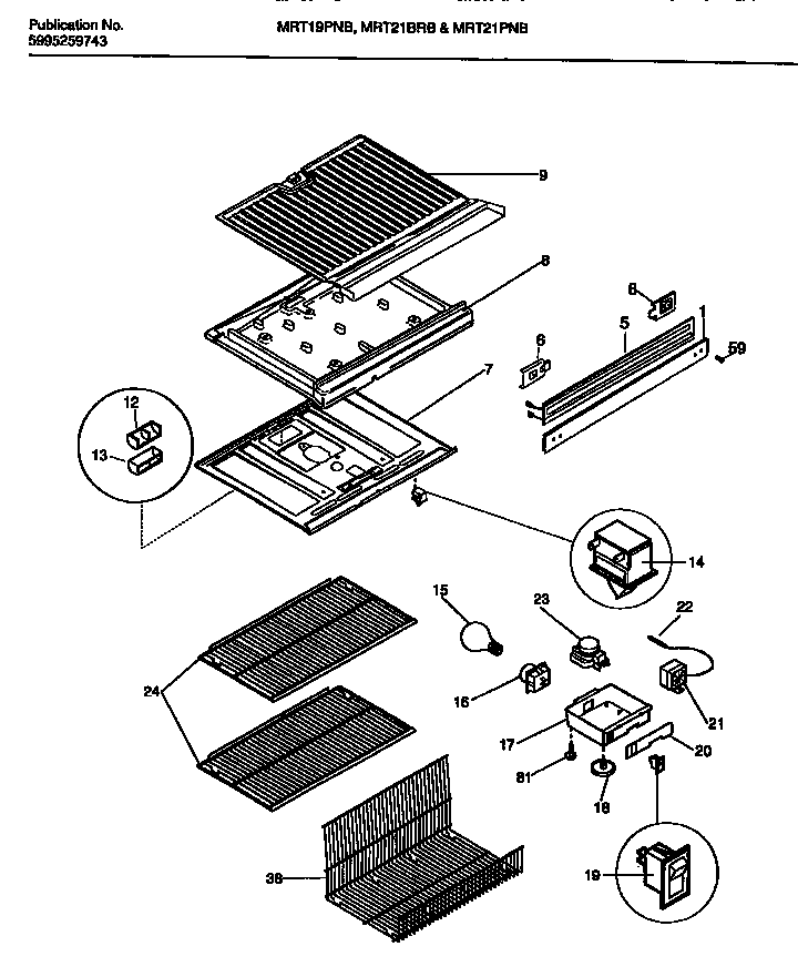 Universal/Multiflex (Frigidaire) MRT21BRBZ1 shelves diagram