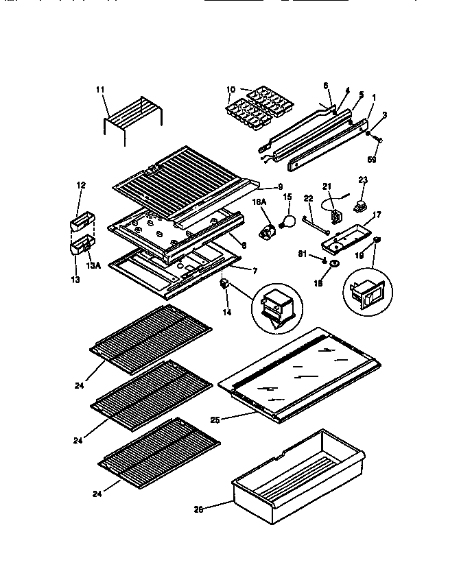 Universal/Multiflex (Frigidaire) MRT15CRAW1 shelves diagram