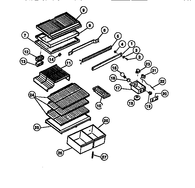 Kelvinator GTN175CH2 shelves, controls, divider, mullion diagram