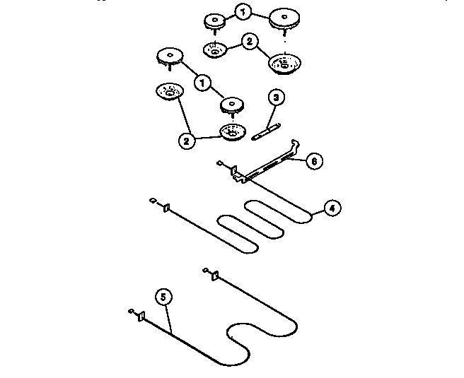 Frigidaire REGS37BFW2 surface units, drip pans, elements diagram