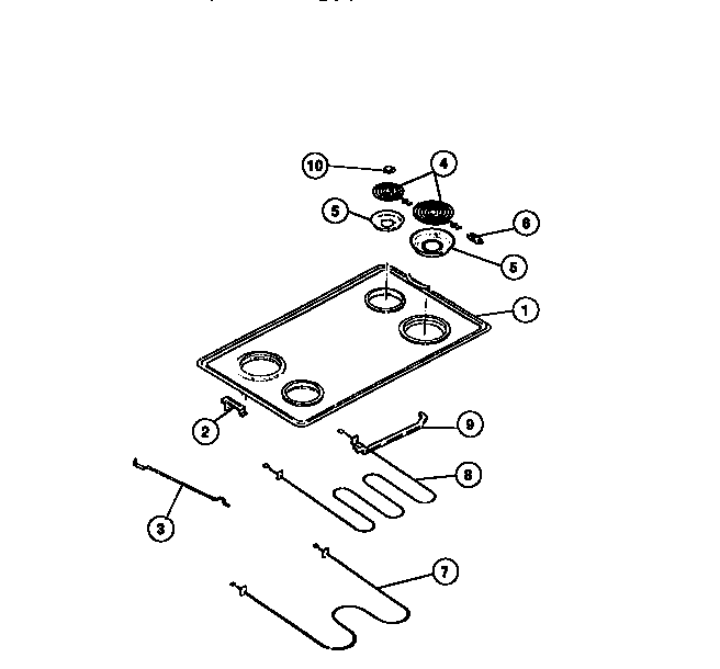 Frigidaire R530DL2 cook top, surface units, drip pans, elements diagram