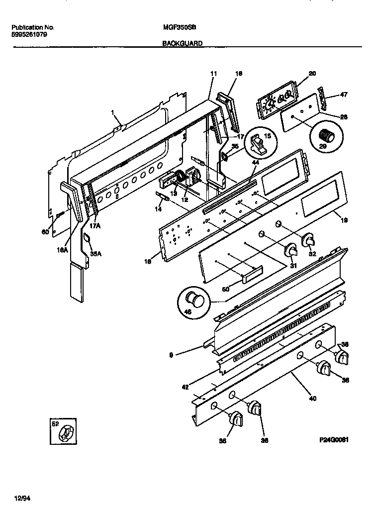 Universal/Multiflex (Frigidaire) MGF350SBWA backguard diagram