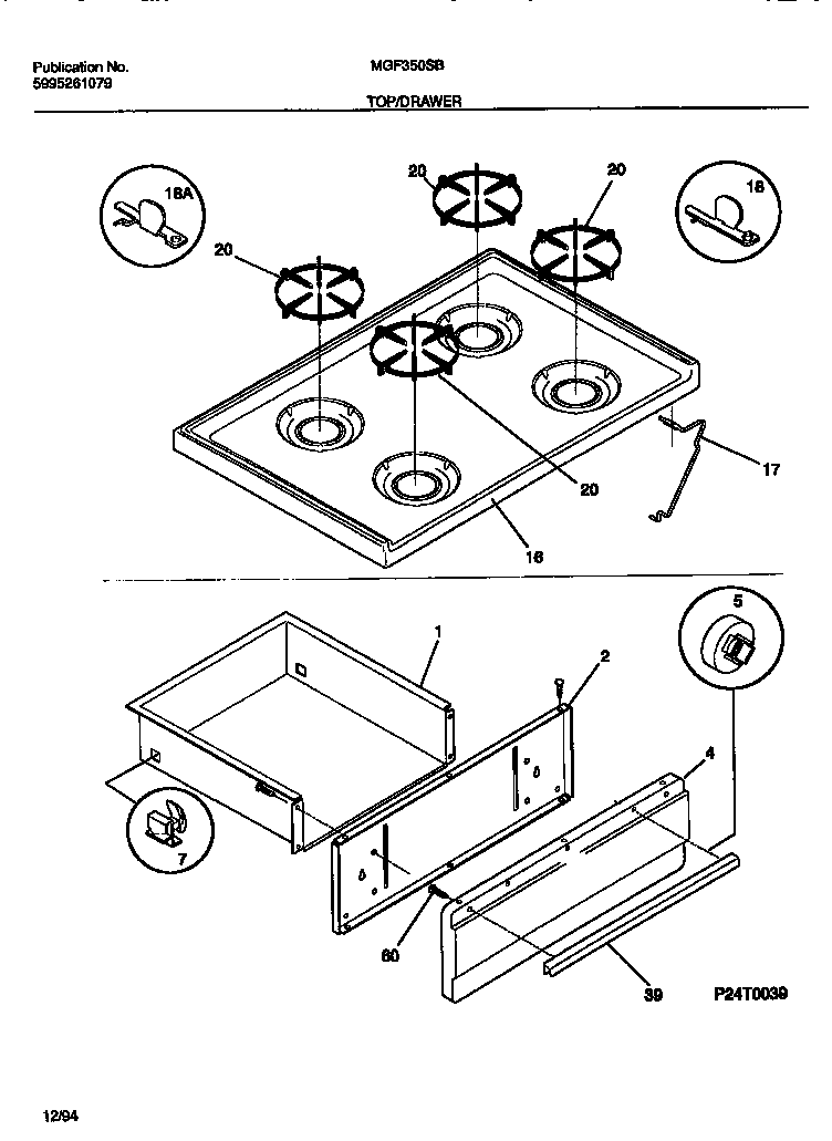 Universal/Multiflex (Frigidaire) MGF350SBWA top/drawer diagram