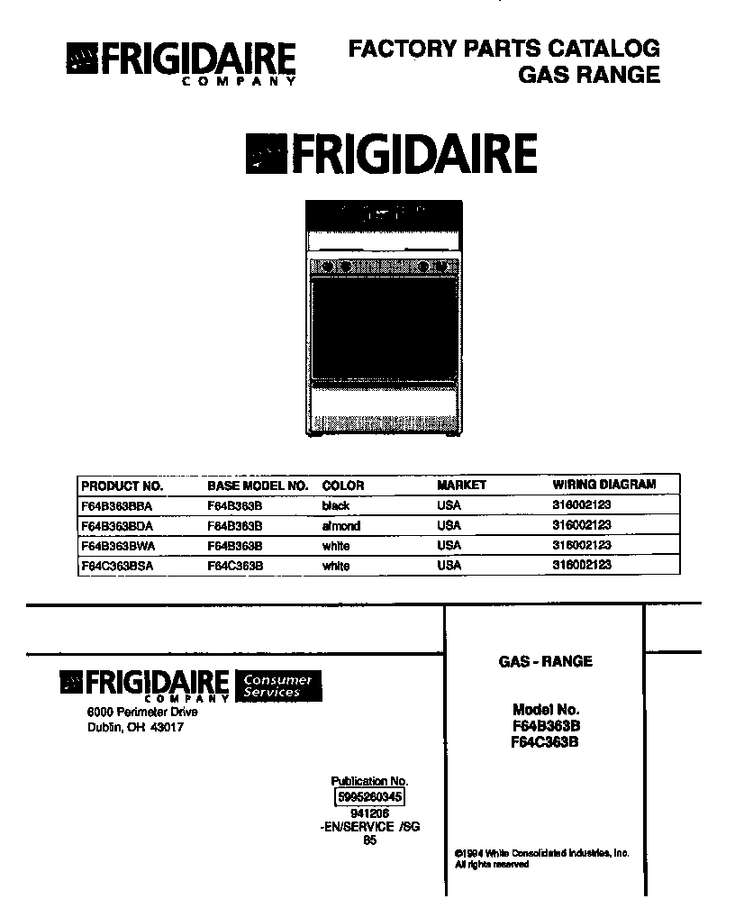 Frigidaire F64B363BWA cover diagram
