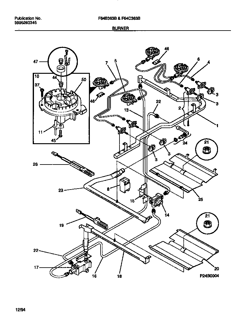 Frigidaire F64B363BWA burner diagram