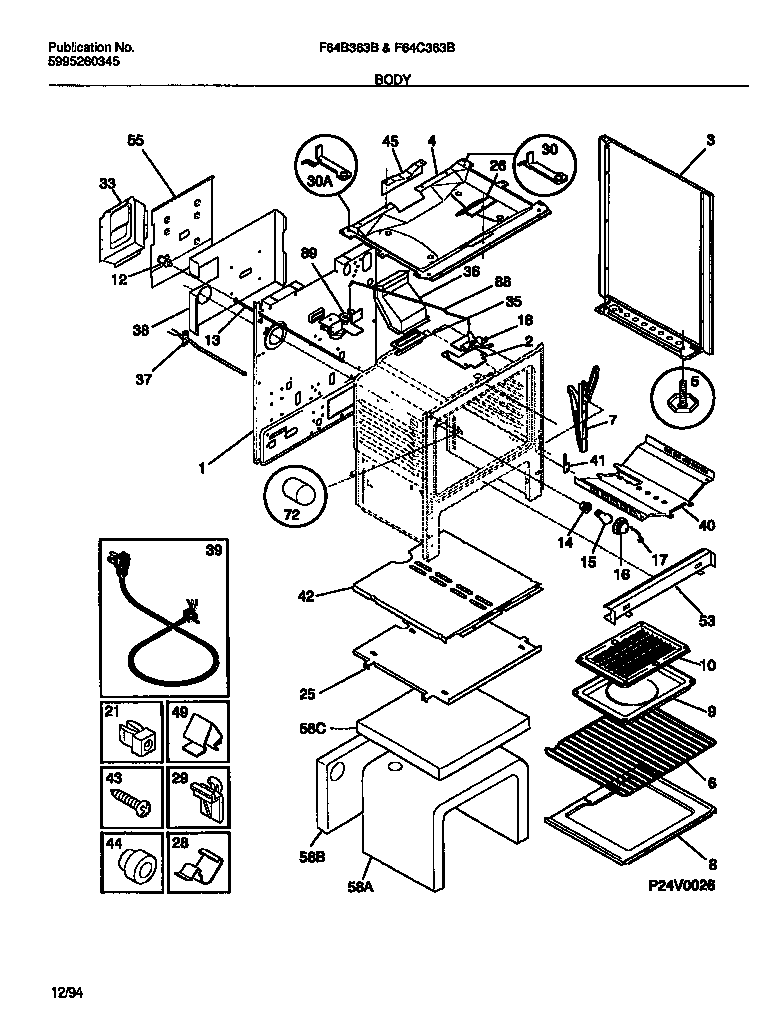Frigidaire F64B363BWA body diagram