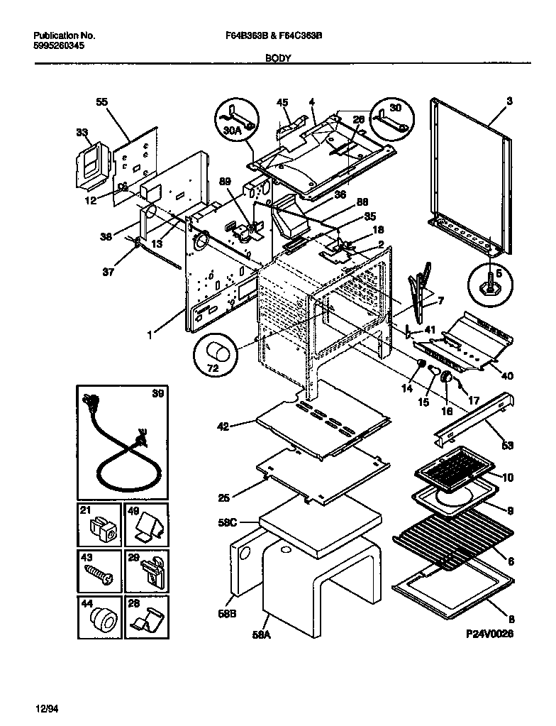 Frigidaire F64B363BWA body diagram
