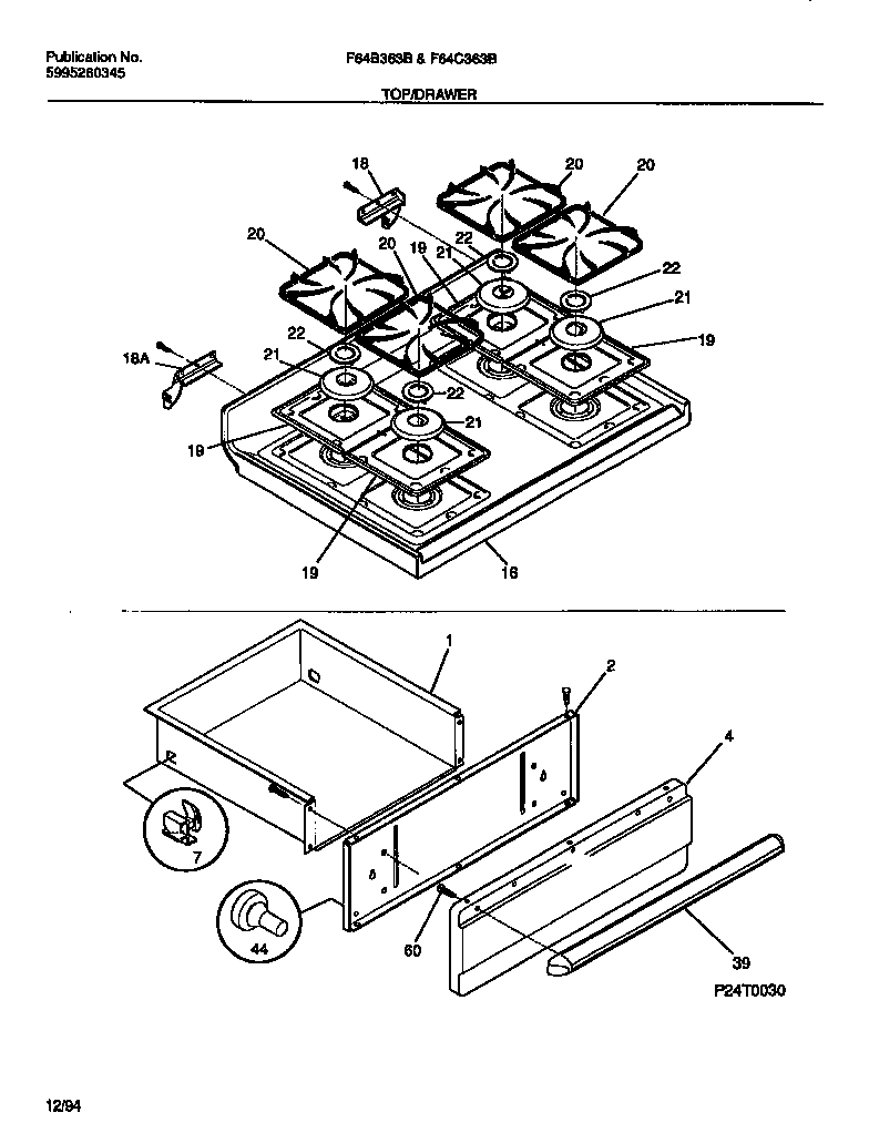 Frigidaire F64B363BWA top/drawer diagram