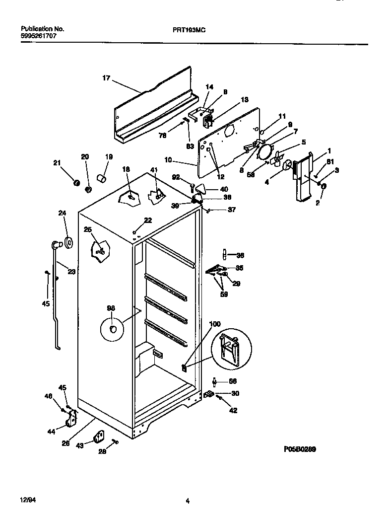 White-Westinghouse PRT193MCW6 cabinet, fan assembly diagram