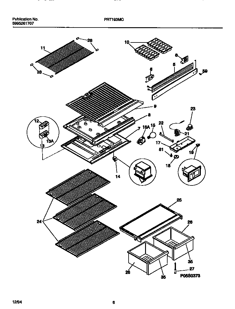 White-Westinghouse PRT193MCW6 shelves, dividers diagram