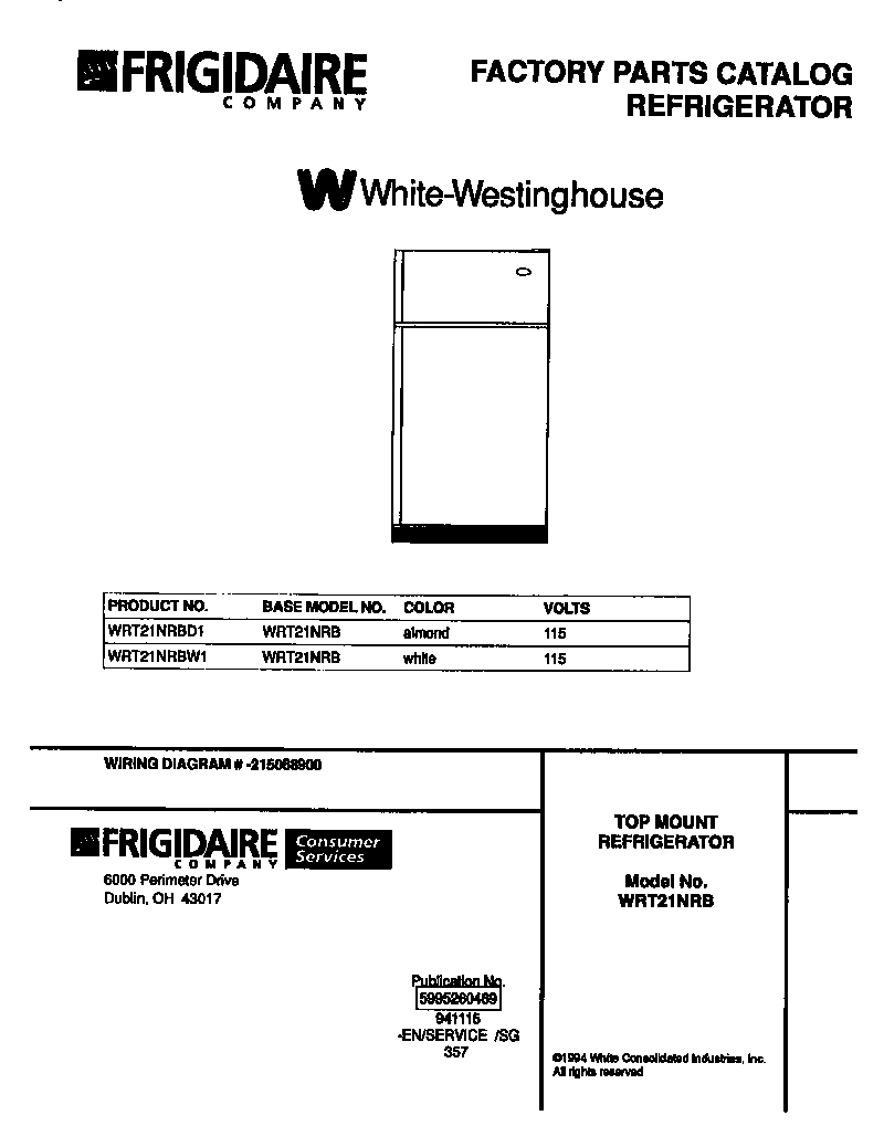 White-Westinghouse WRT21NRBW1 cover page diagram