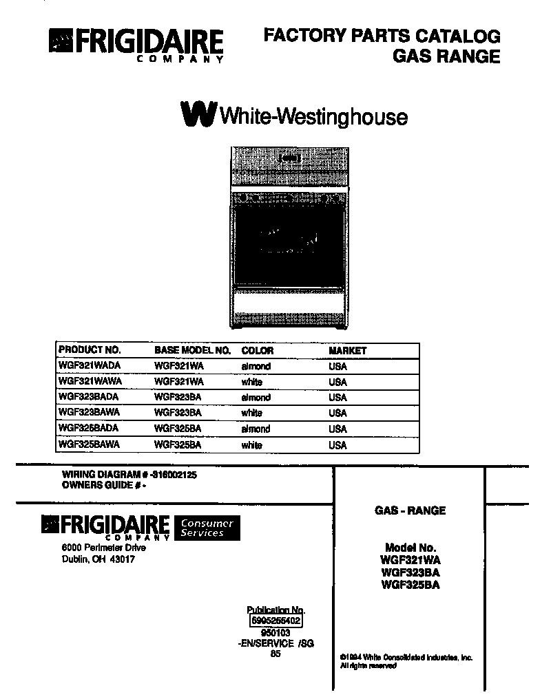 White-Westinghouse WGF325BADA cover diagram