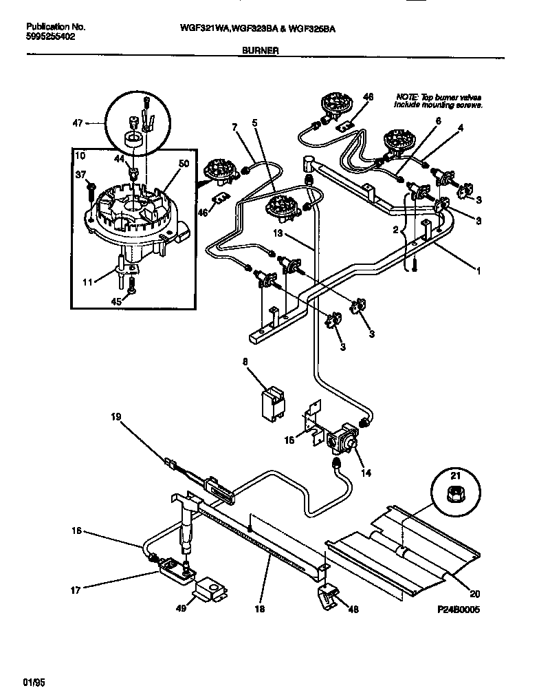 White-Westinghouse WGF325BADA burner diagram