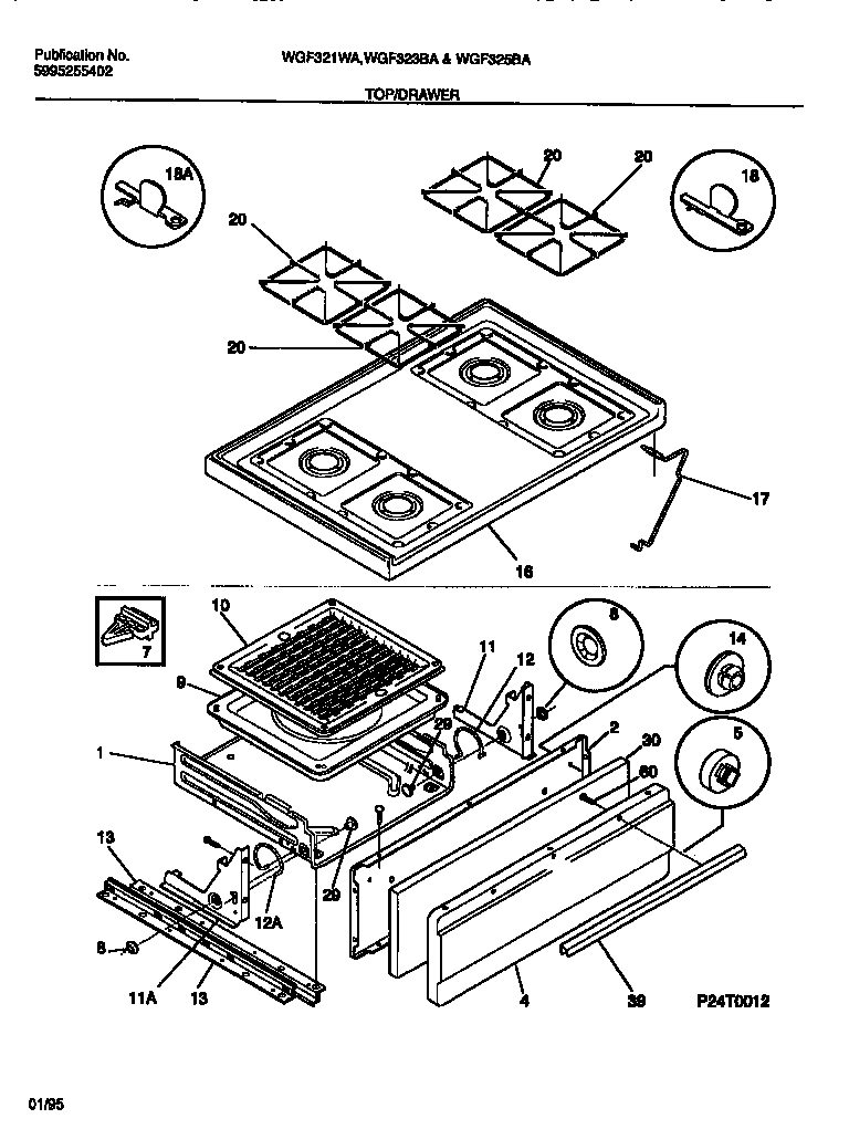 White-Westinghouse WGF325BADA top/drawer diagram