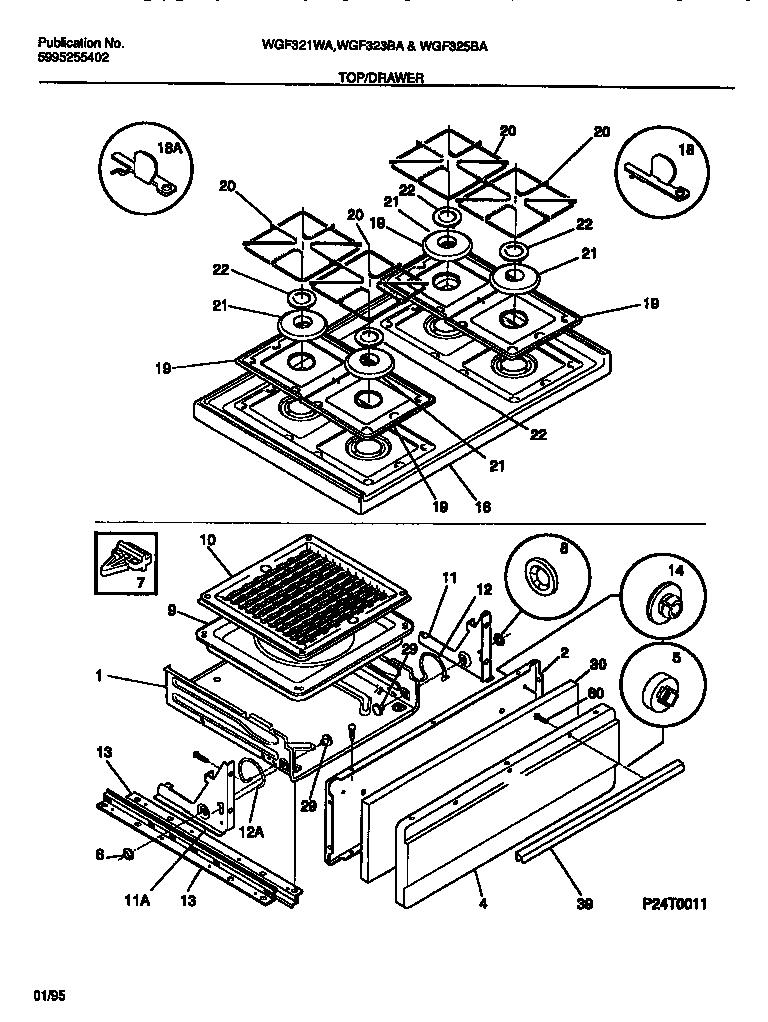 White-Westinghouse WGF325BADA top/drawer diagram