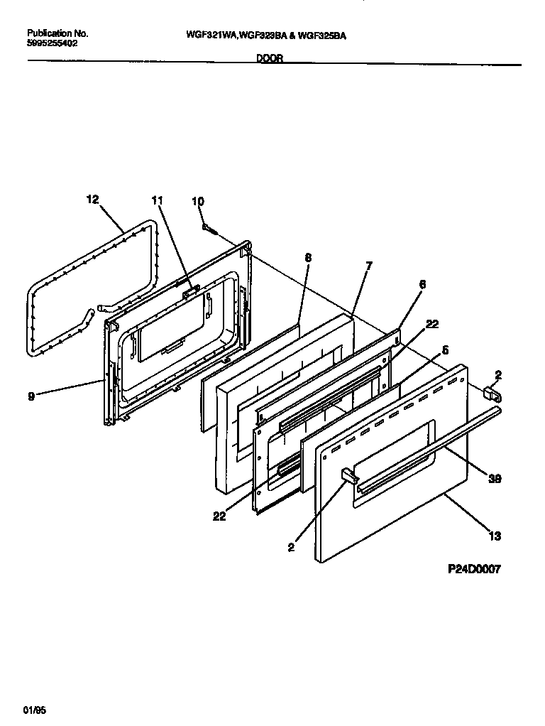 White-Westinghouse WGF325BADA door diagram