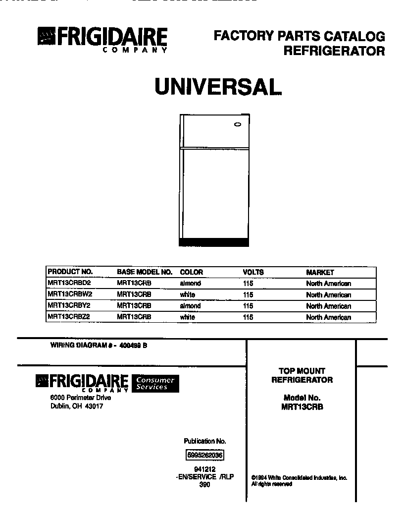 Universal/Multiflex (Frigidaire) MRT13CRBD2 cover page diagram