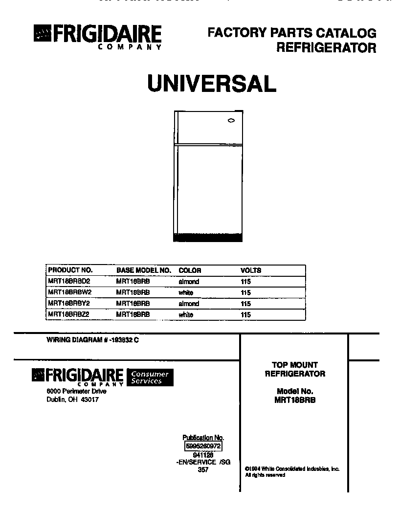Universal/Multiflex (Frigidaire) MRT18BRBY2 cover page diagram