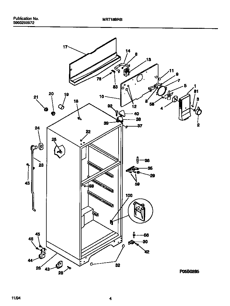 Universal/Multiflex (Frigidaire) MRT18BRBY2 cabinet w/ fan assembly diagram