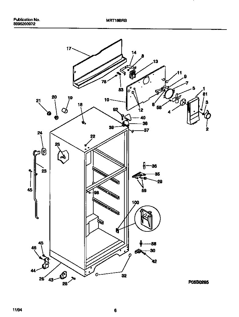 Universal/Multiflex (Frigidaire) MRT18BRBY2 cabinet w/ fan assembly diagram