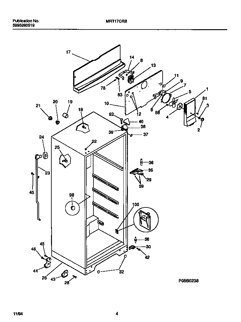 Universal/Multiflex (Frigidaire) MRT17CRBY2 cabinet w/ fan assembly diagram