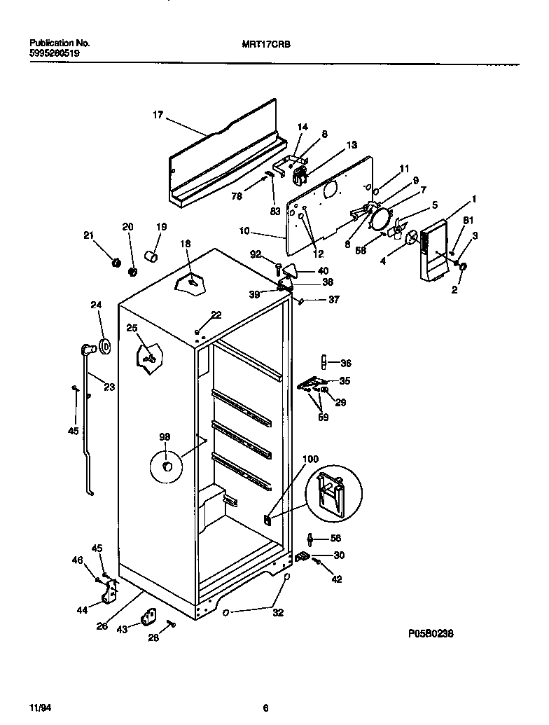 Universal/Multiflex (Frigidaire) MRT17CRBY2 cabinet w/ fan assembly diagram