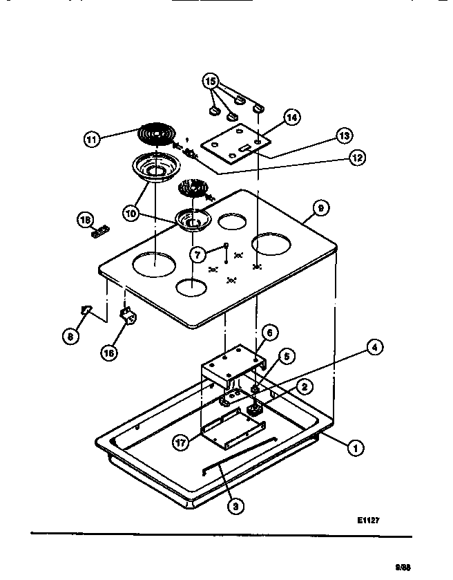 Tappan 13-3628-08-01 main cooktop & burner parts diagram