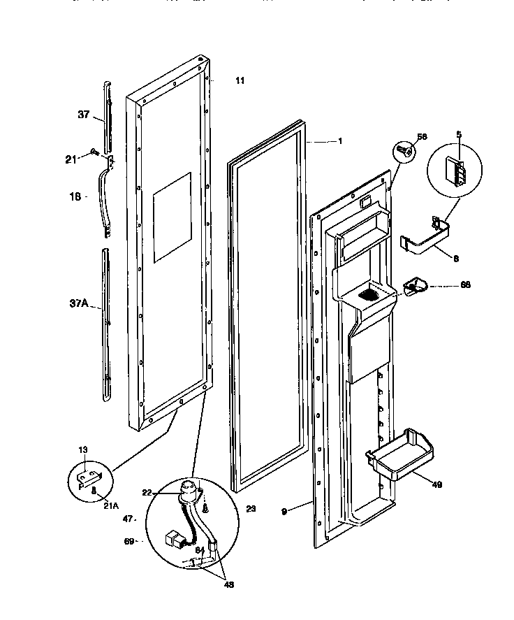 Frigidaire F45XH24BW0 freezer door trim and handle diagram