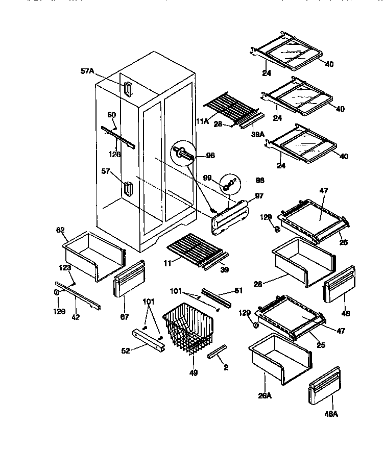Frigidaire F45XH24BW0 freezer shelves diagram