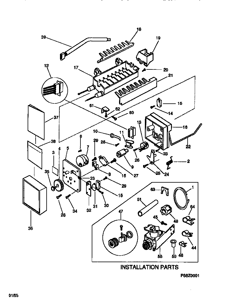 Frigidaire F45XH24BW0 ice maker components & installation parts diagram