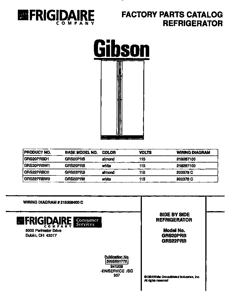 Gibson GRS20PRBW1 front cover diagram