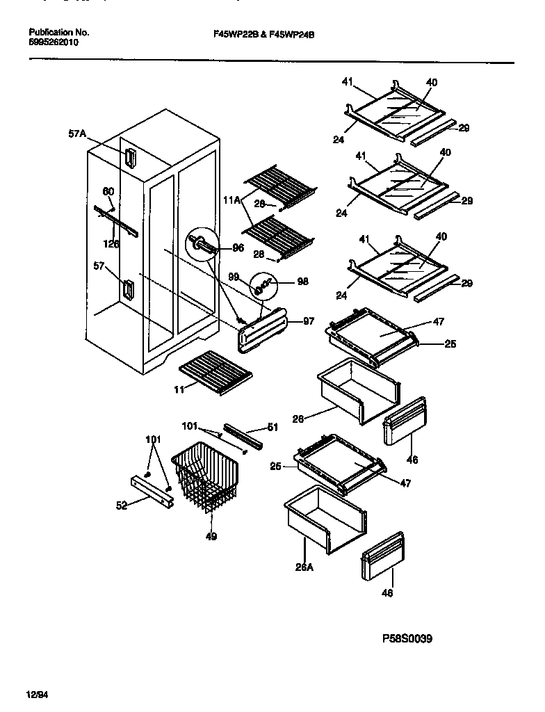 Frigidaire F45WP22BW0 interior food & freezer  compartments diagram