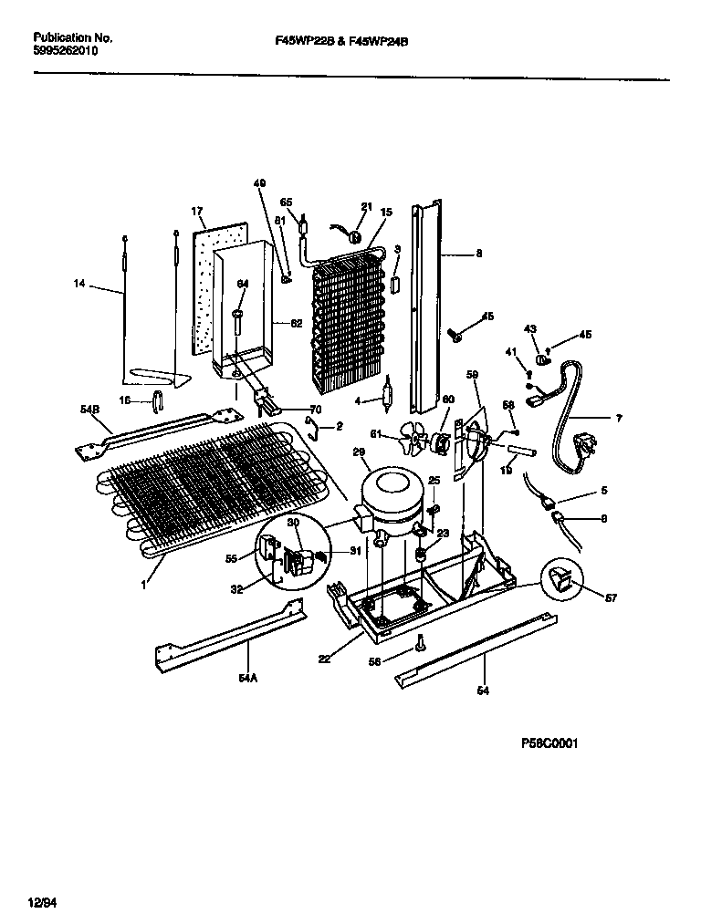 Frigidaire F45WP22BW0 compressor, condenser, evaporator diagram