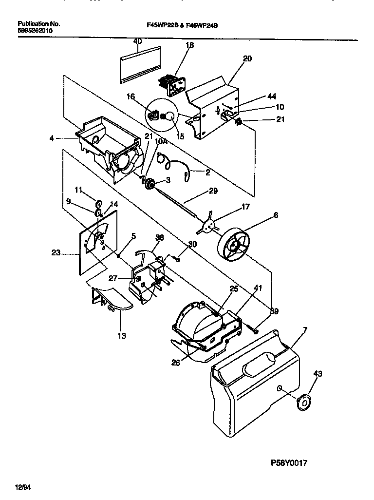 Frigidaire F45WP22BW0 motor, auger and cover diagram