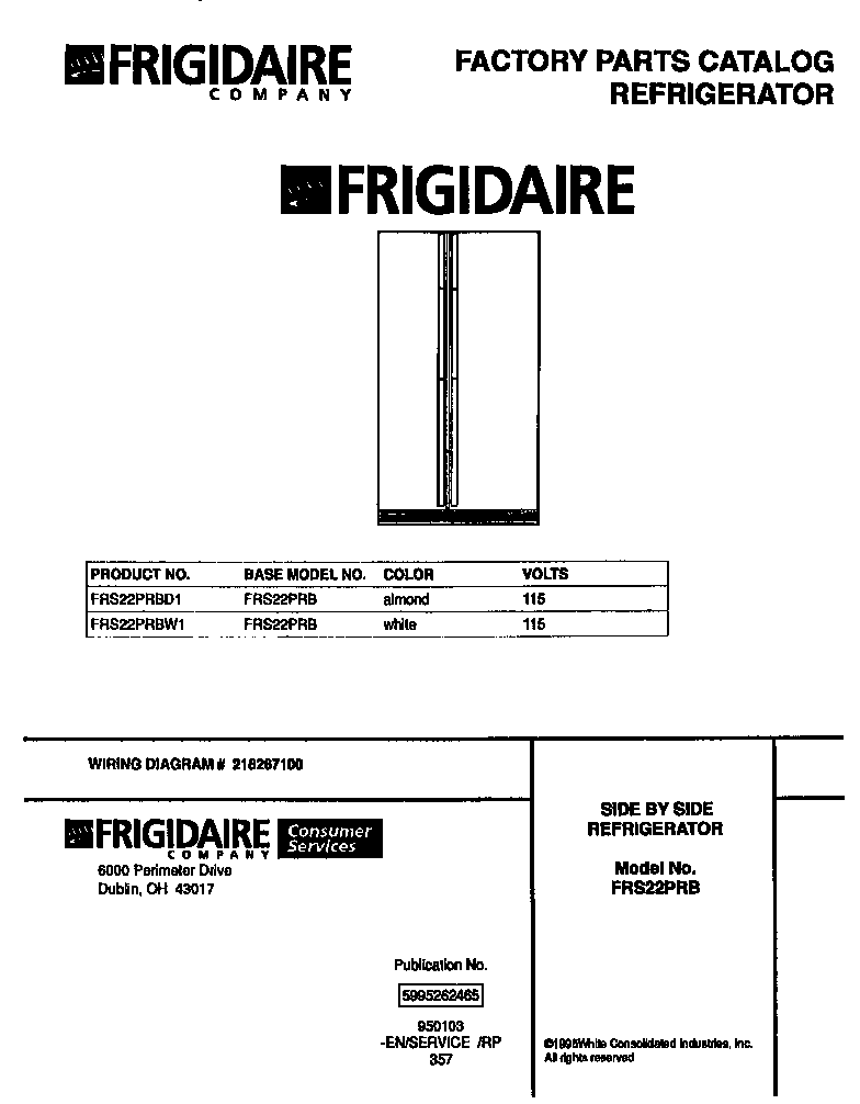 Frigidaire FRS22PRBW1 front cover diagram