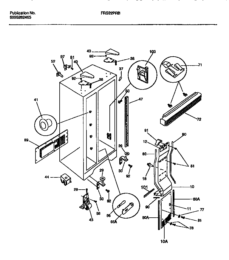 Frigidaire FRS22PRBW1 cabinet, light shields, mullion diagram