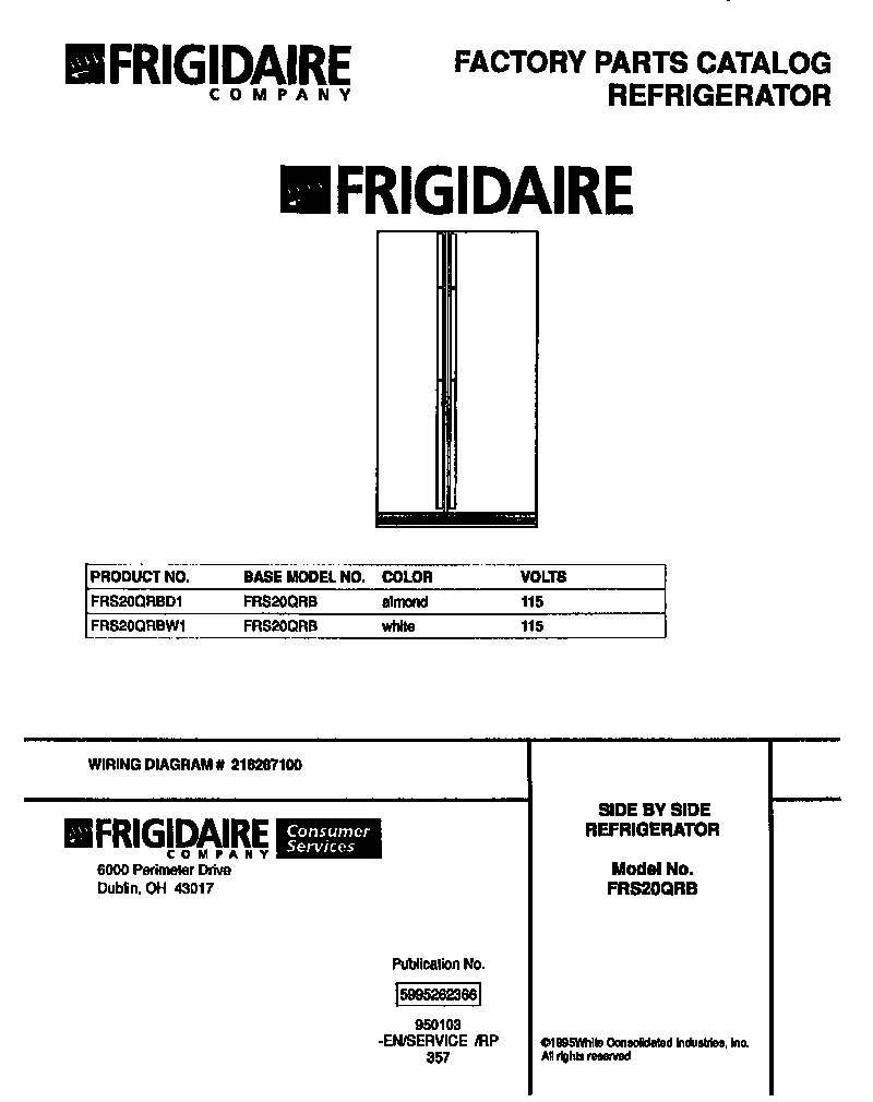 Frigidaire FRS20QRBD1 front cover diagram