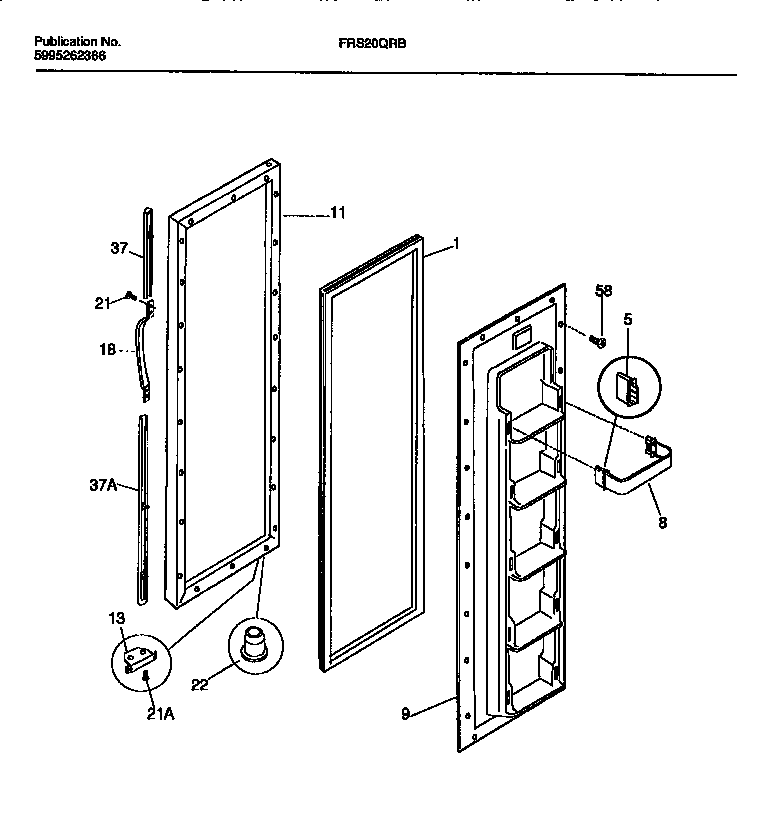 Frigidaire FRS20QRBD1 freezer door diagram