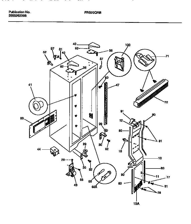 Frigidaire FRS20QRBD1 cabinet, light shields, mullion diagram