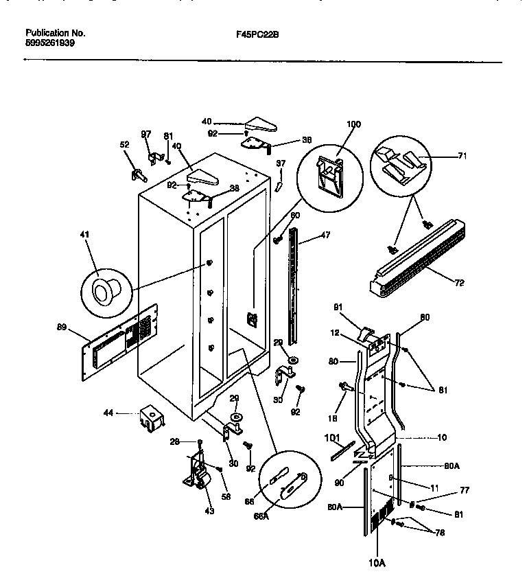 Frigidaire F45PC22BD0 cabinet, light shields, mullion diagram