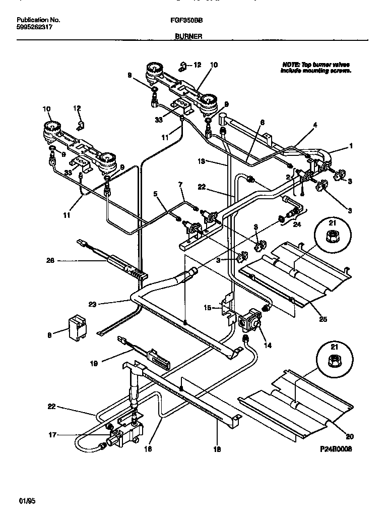 Frigidaire FGF350BBWA burner diagram