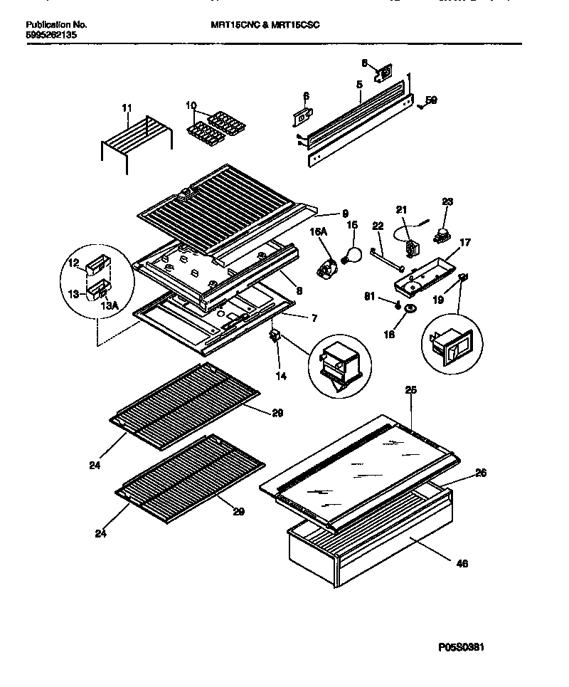 Universal/Multiflex (Frigidaire) MRT15CSCY0 shelves diagram