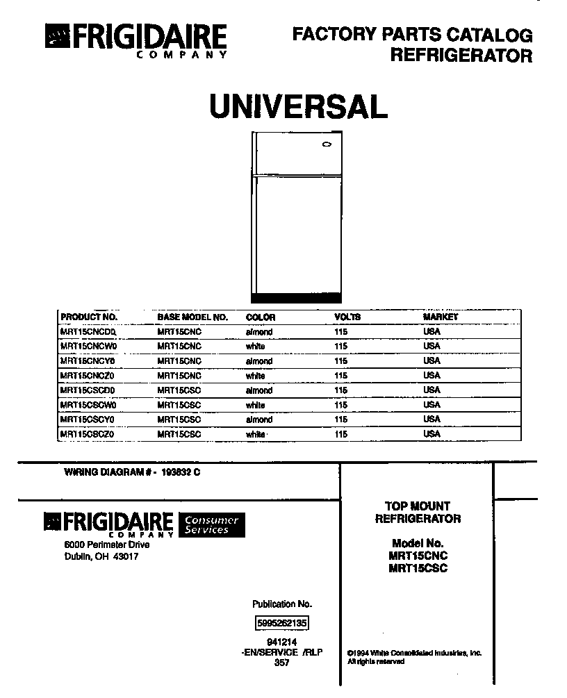 Kelvinator MRT15SCSZ0 cover page diagram